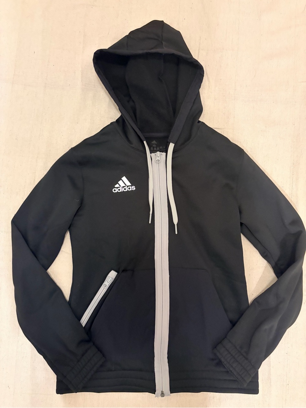 New Adidas Women’s Black Hooded Full-Zip Jacket with Gray Trim